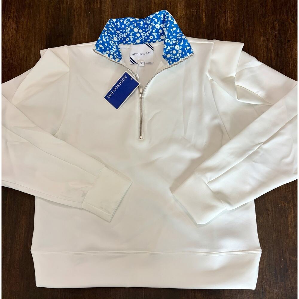 Addison Bay Scuba White / Blue 1/4 Zip Sweatshirt Women's Medium Golf Pullover
